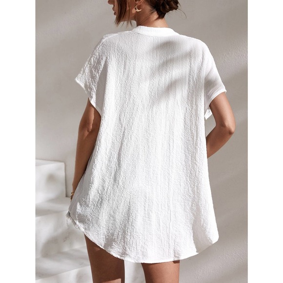 boho Notched Batwing Sleeve Blouse short sleeve hot pink - Picture 10 of 11